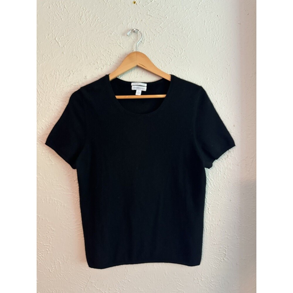 Charter Club 100% Cashmere Black Crew Neck Sweater Short Sleeve Women’s Size L